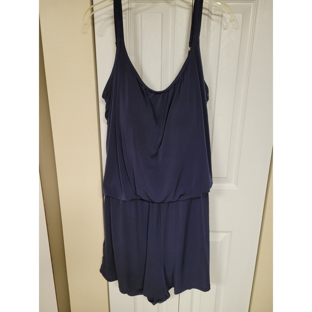 Maxine of Hollywood Navy Blouson SwimSuit Romper 1 Piece Gold Hardware Size 24W‎